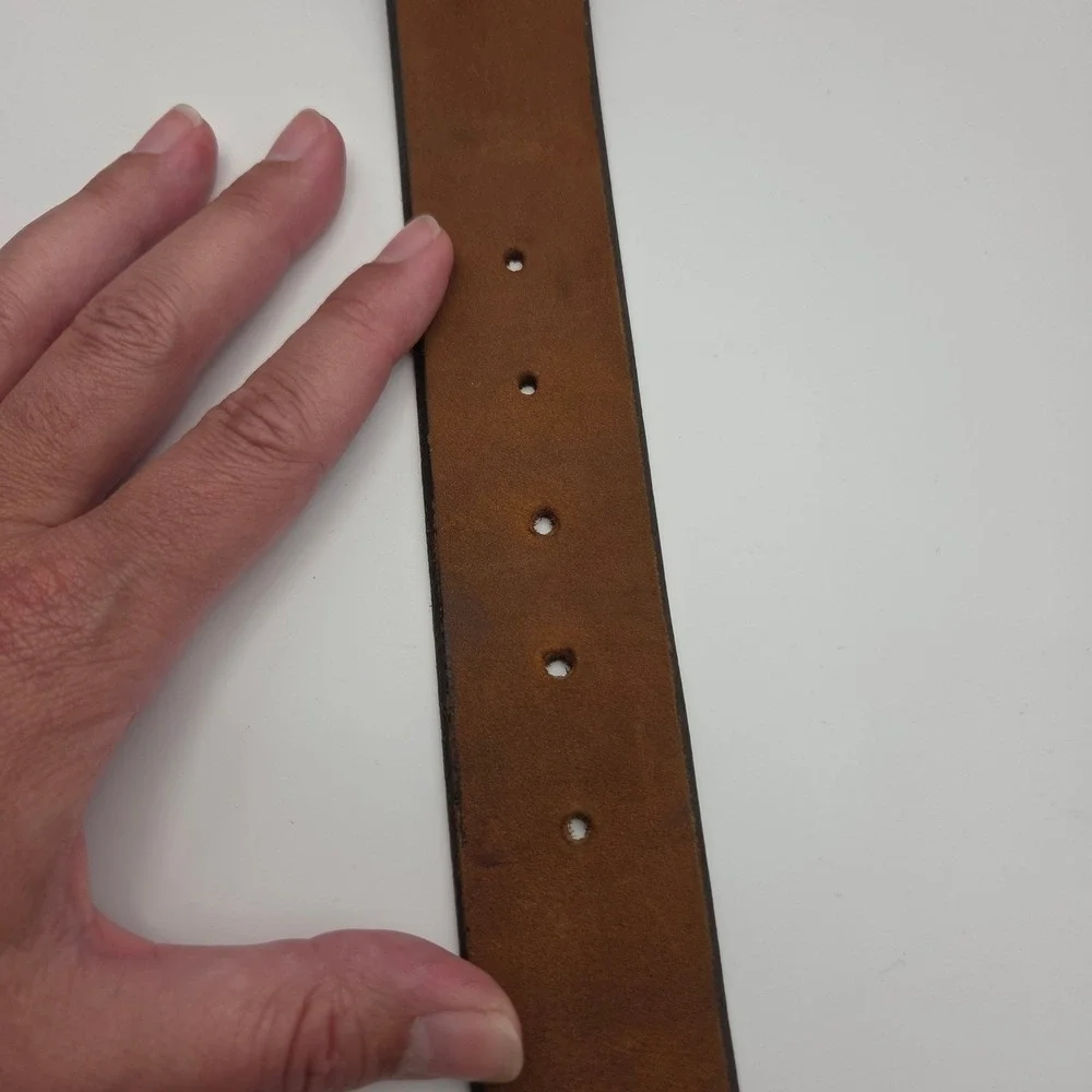 Tony Lama Mens Brown Genuine Leather Western Belt Silver Buckle 32 USA Made‎